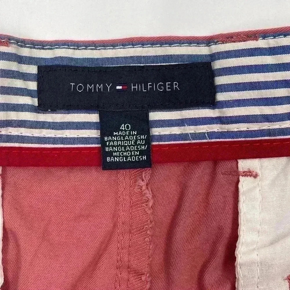 Tommy Hilfiger Men's 40W Pink Salmon Flat Front shorts 100% Cotton - Picture 2 of 9